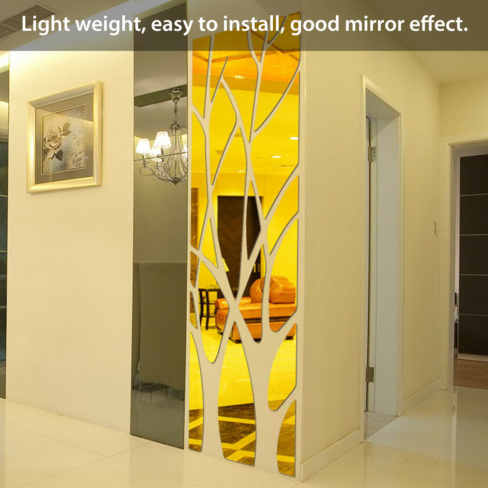 DIY 3D Mirror Tree Wall Decal Acrylic Art Sticker for Bedroom Living Room Decor