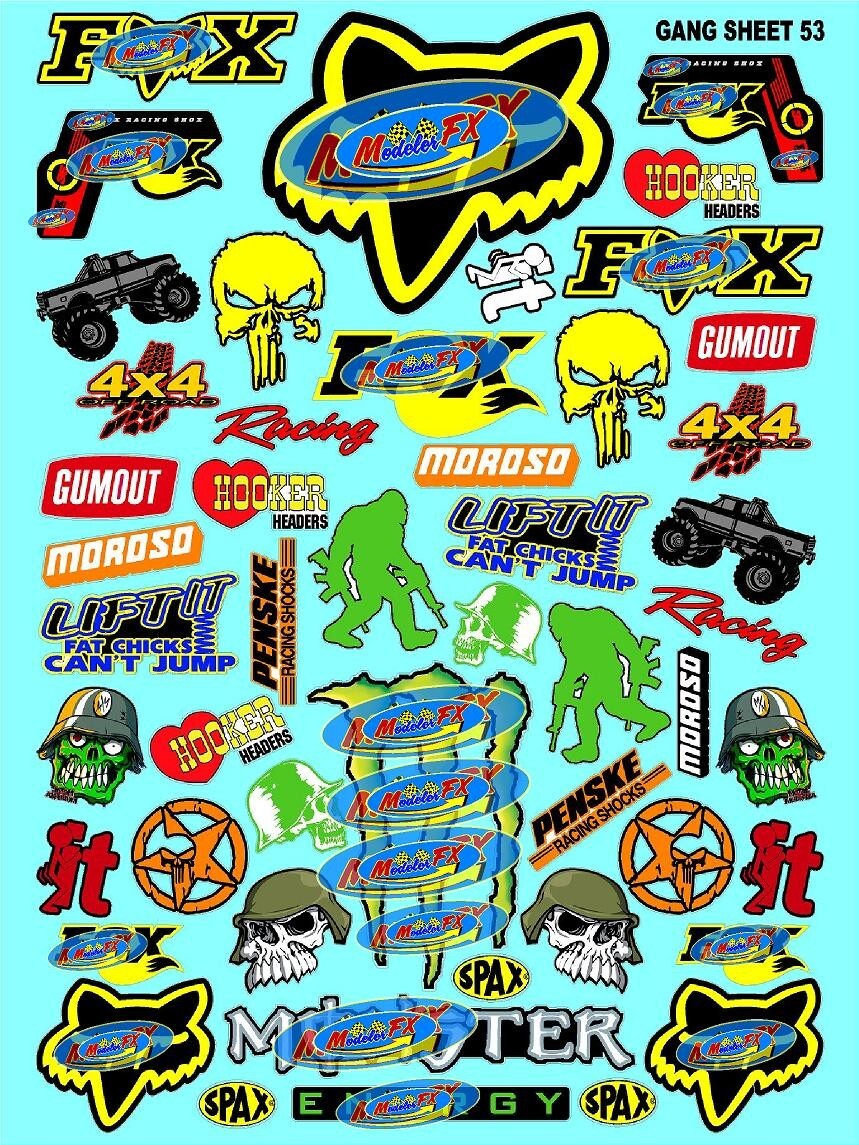 WHITE Vinyl Sticker Sheet 53-R/C MODEL Decal fits 1/10-1/16 Scale FOXCATRACING