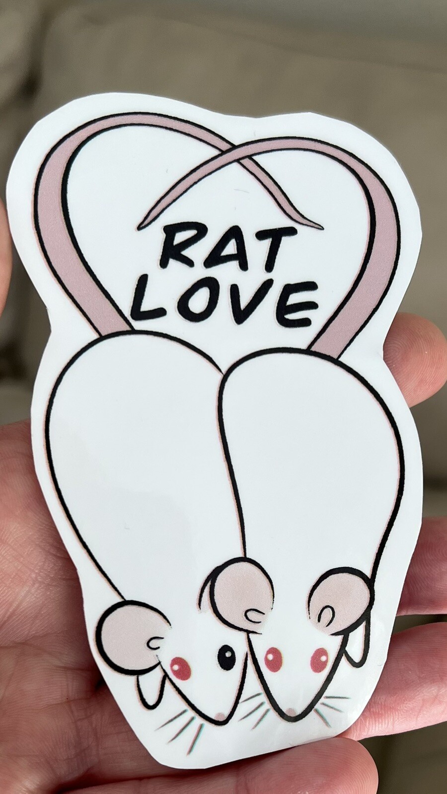 4” White Rat Love Vinyl Sticker Decal Red and Black Eyed PEW Mouse Pink