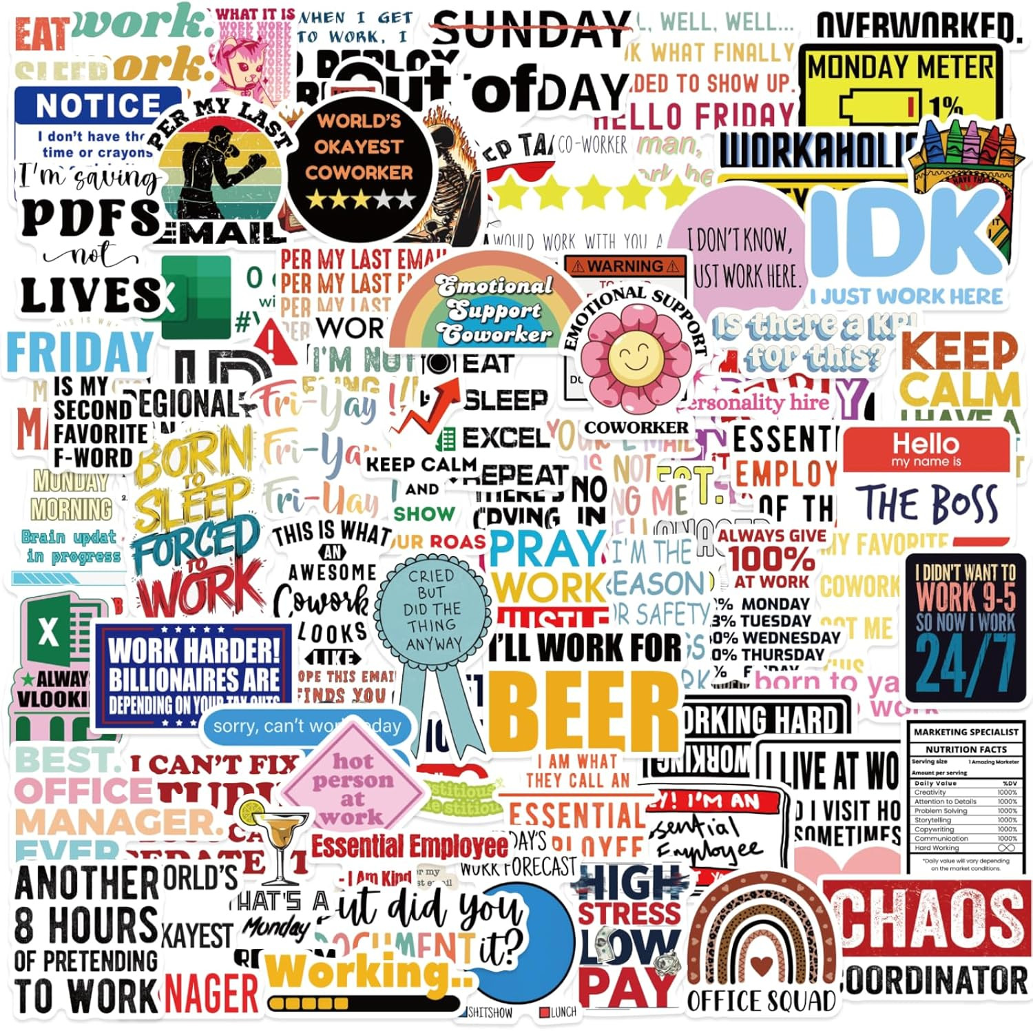 100 PCS Funny Work Stickers for ,Funny Office Pranks Stickers for Laptops,Water