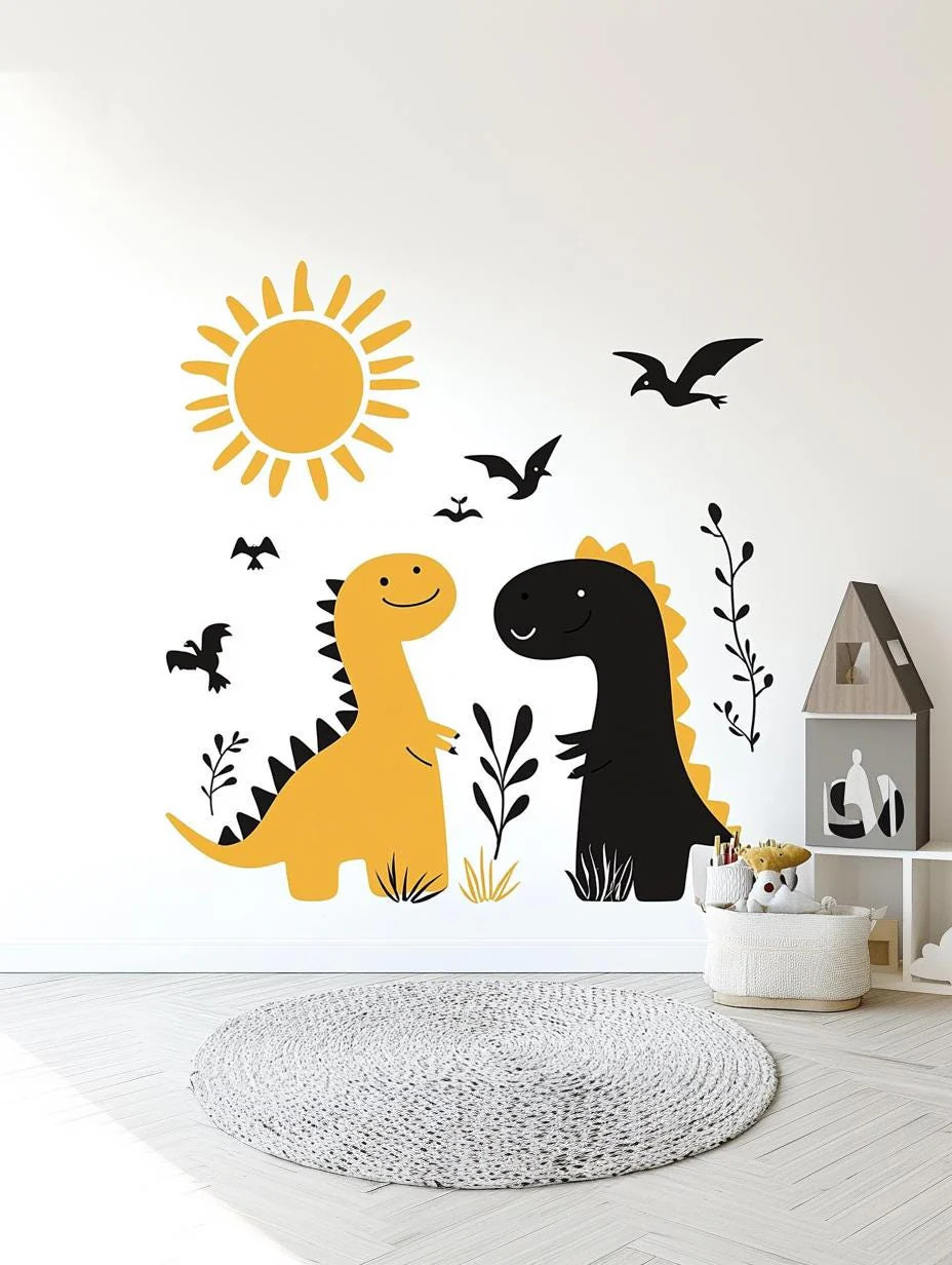 Dinosaur Wall Decal Set | Cute Kids Room Wall Sticker Art | Removable Dinosaur