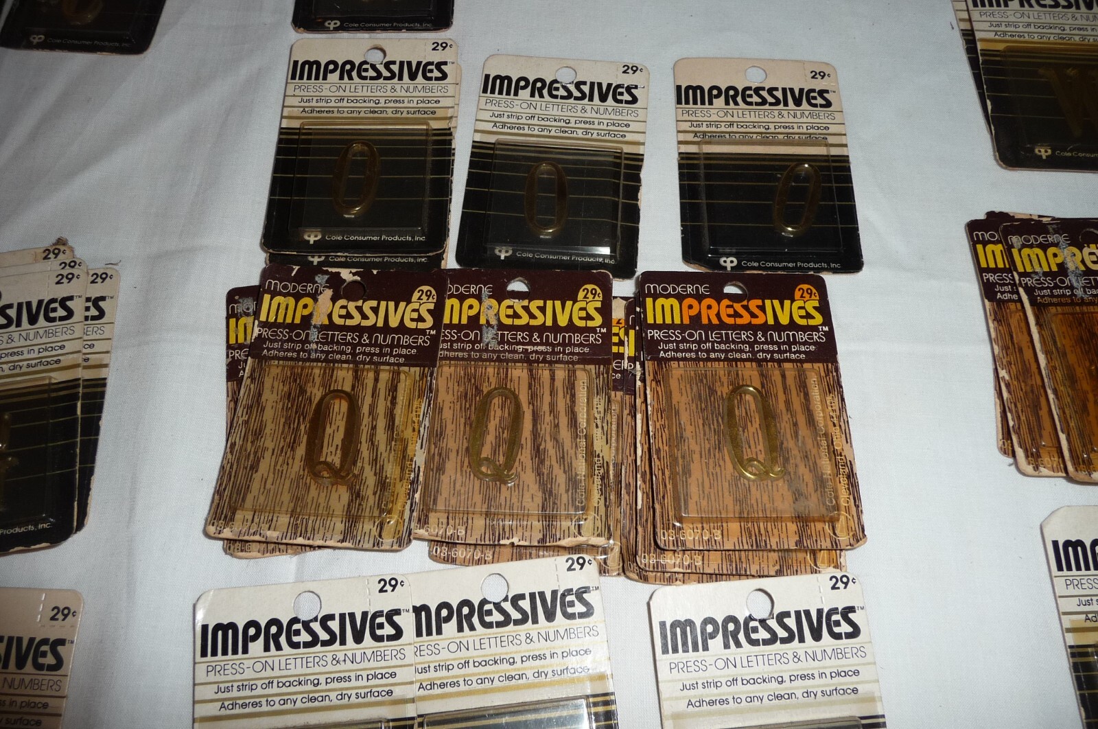Lot 102 NEW VTG 80’s Moderne Impressives Press-on letters & numbers GOLD Brass