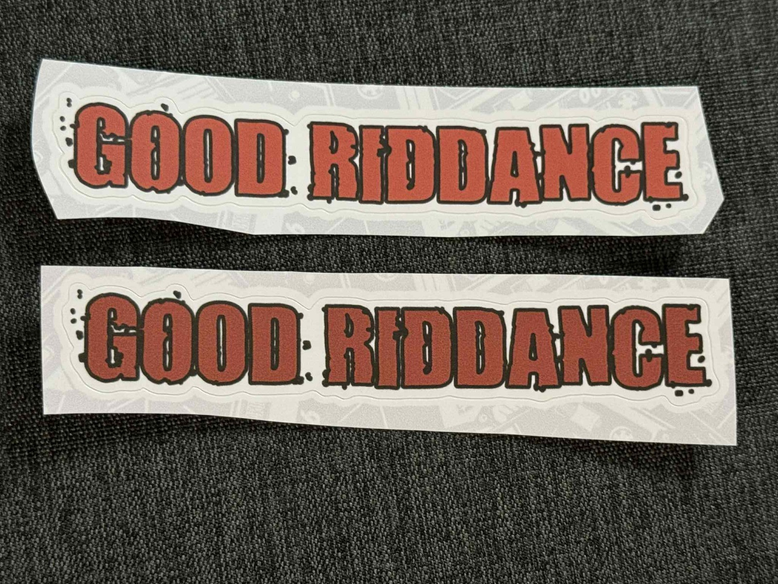 Lot (2) GOOD RIDDANCE 3/4" x 4 3/4" Band Logo STICKERS Red FAST! FREE!