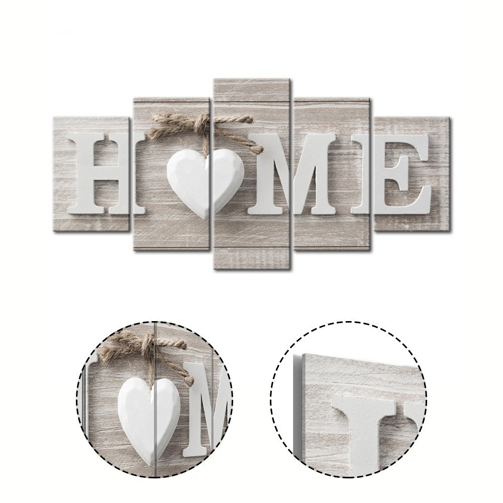 Unframed HOME Sign Canvas Wall Art Prints 5 Pieces For Stylish Home Decor
