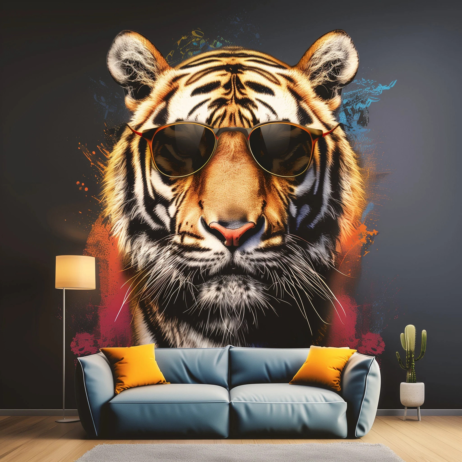 Graffiti Tiger Wall Sticker with Sunglasses | Bold and Vibrant Animal Art Decal