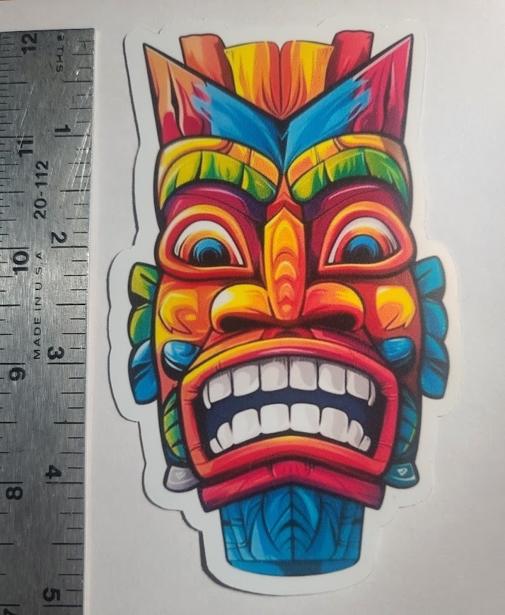 Colorful Tiki Mask Sticker Pack (4) Tribal Totem Waterproof Stickers Hawaii Mug