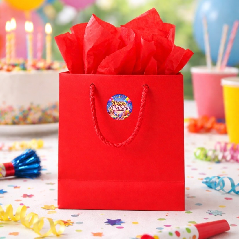 Happy Birthday Round Dot Stickers Set, 1.2" & 1.5"