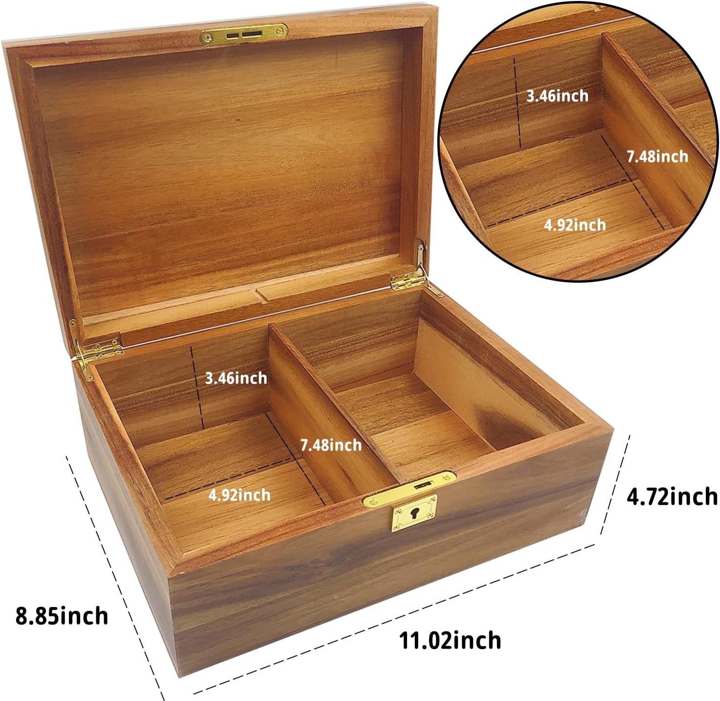 Wood Box Large Decorative Wooden Storage Box with Hinged Lid and Locking Key Pre
