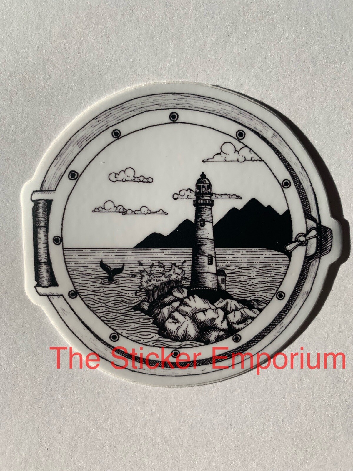 Lighthouse Whale Tail Porthole Sticker ~ Water Bottle Laptop Tumbler Beach Decal