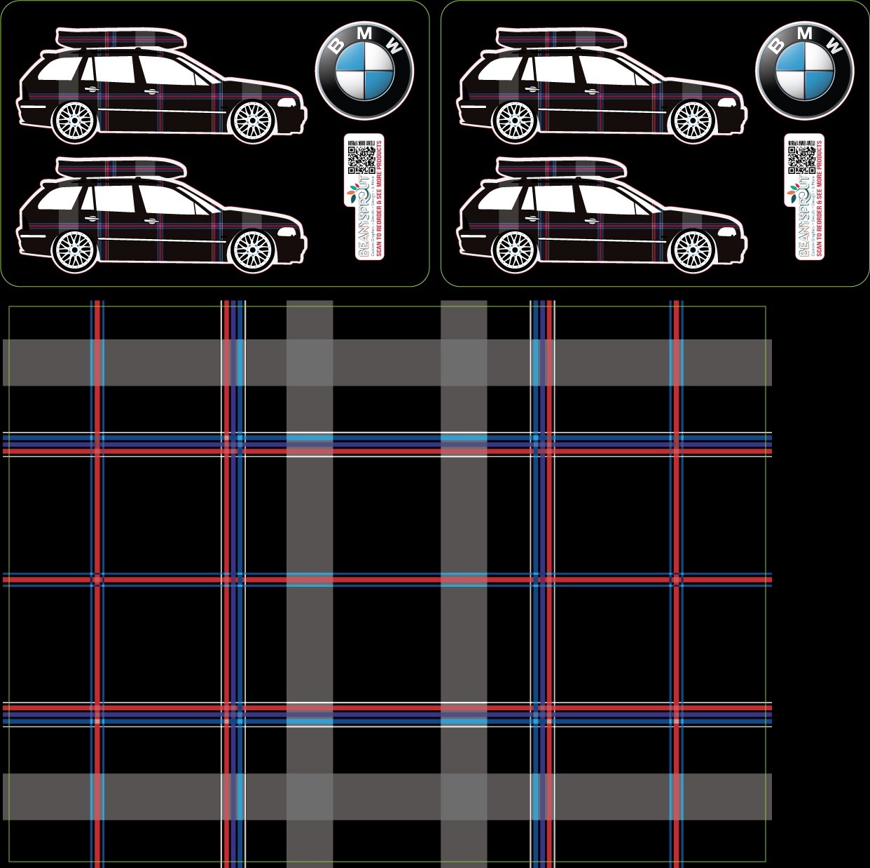 BMW plaid printed decal 11" x 15" with car decals