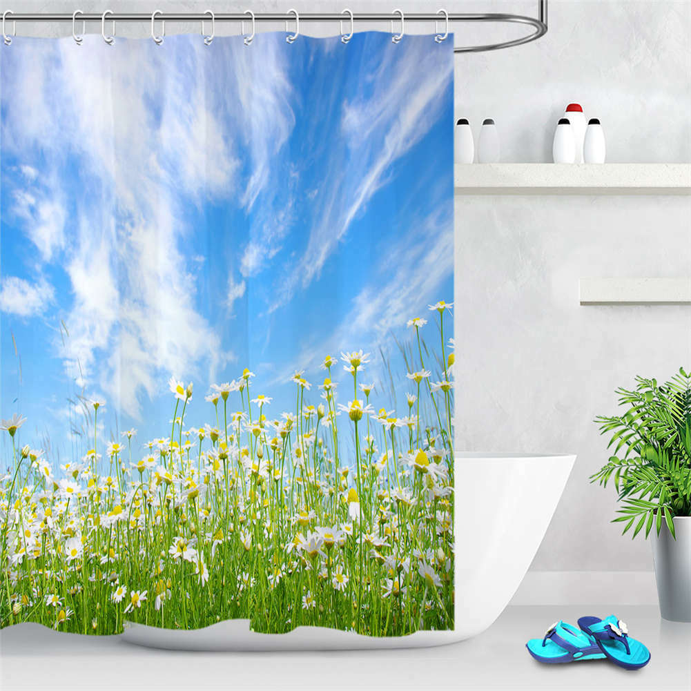 Blue Sky Waterproof Bathroom Polyester Shower Curtain Liner Water Resistant