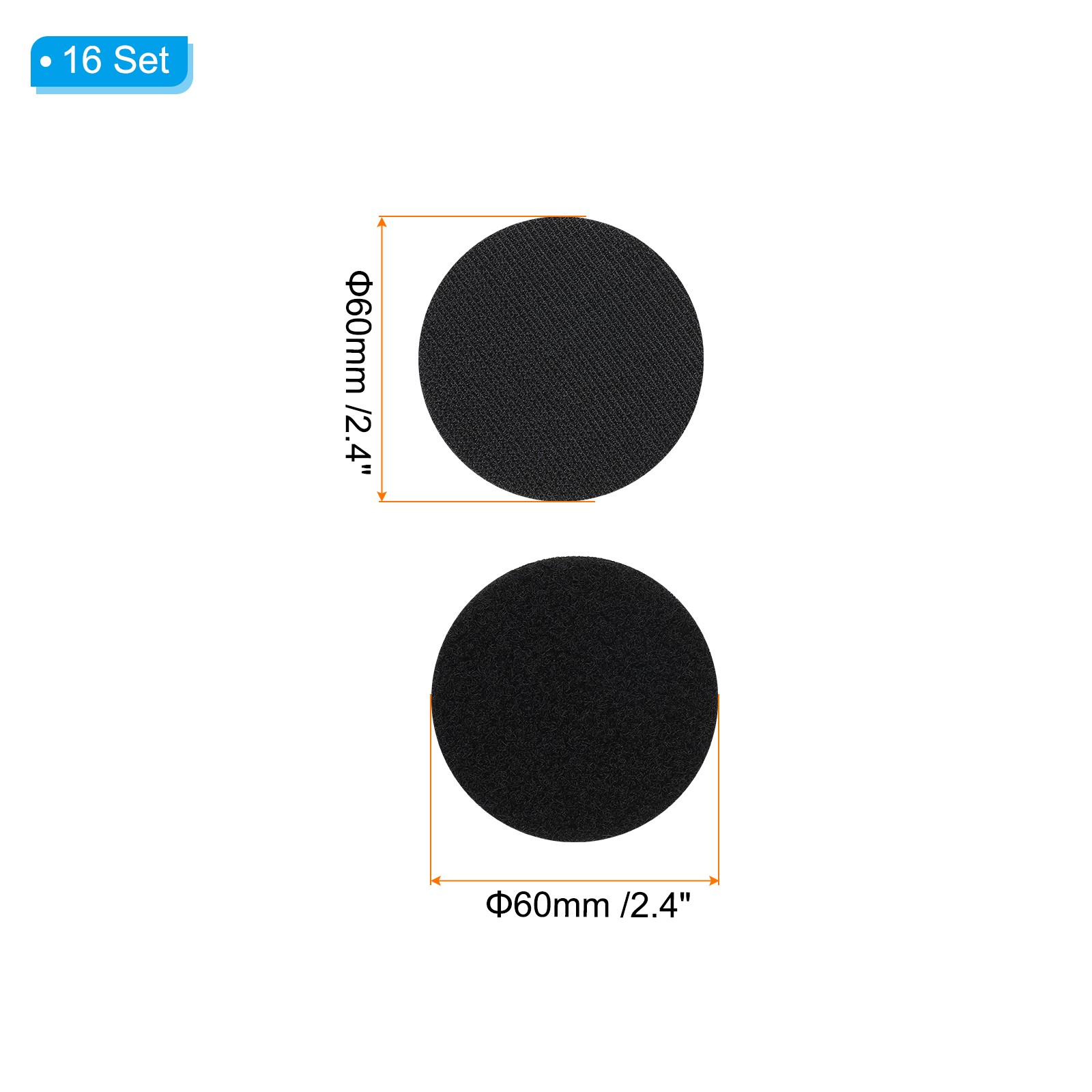2.4 Inches Hook and Loop Dots 16 Sets Circle Self Adhesive Tape Black