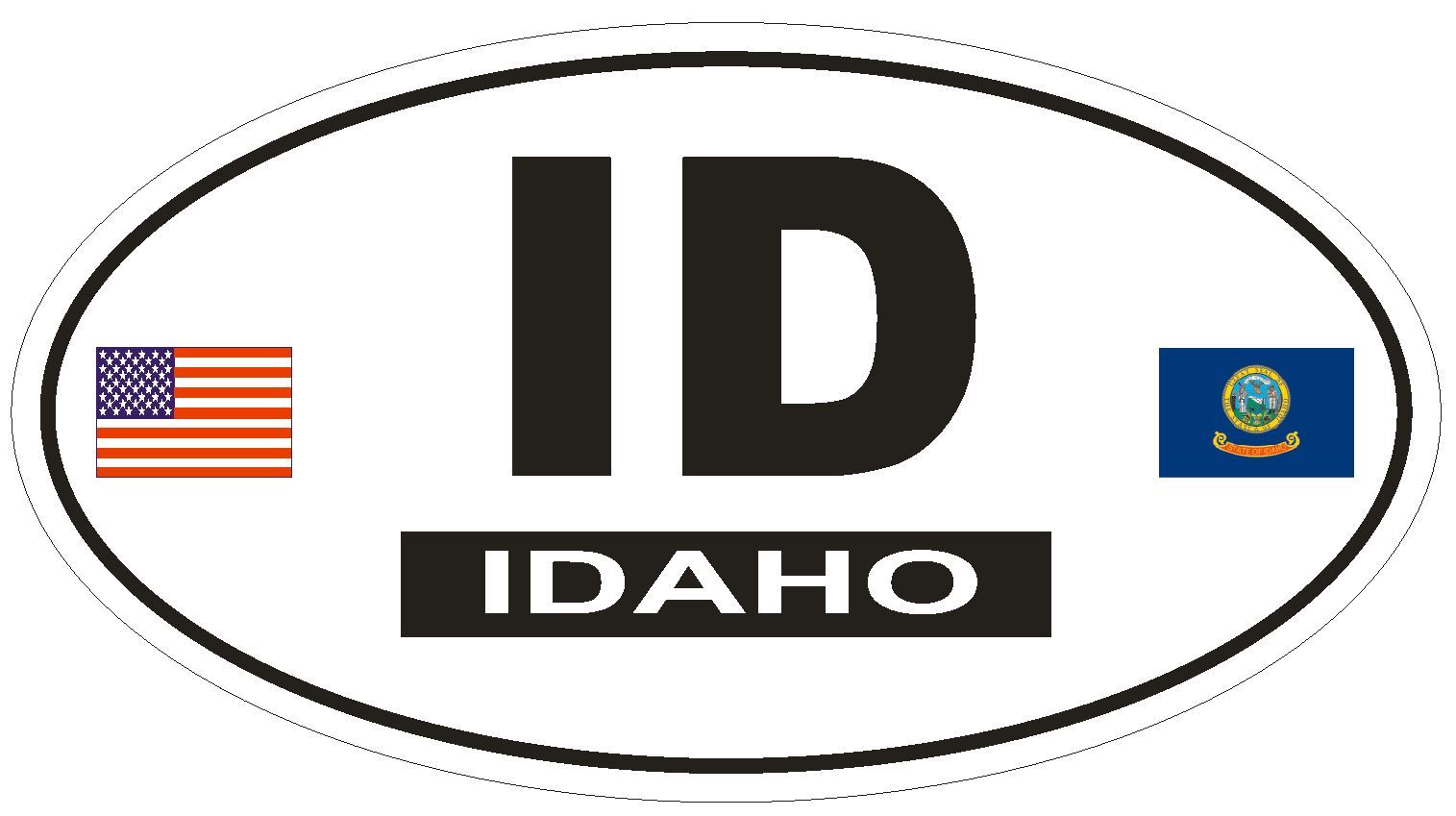 ID Idaho Oval Bumper Sticker or Helmet Sticker D802 Euro Oval with Flags