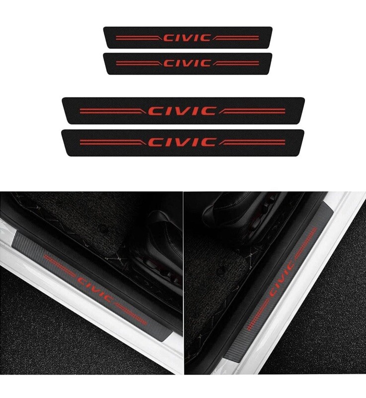 4PCS Threshold Protection Sticker Reflective Carbon Fiber Sticker Civic ￼