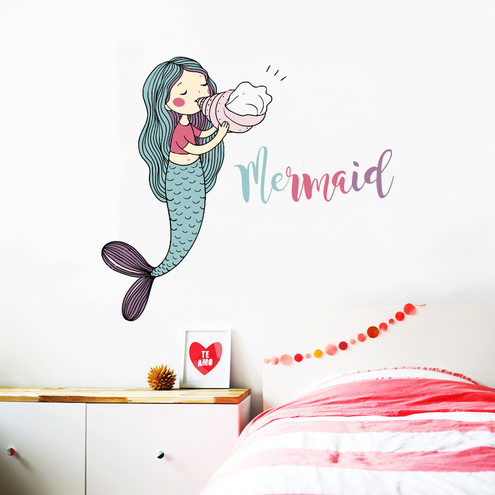 Multi-colored Mermaid Wall Decal – Personalized Name decal, Kids Room Decal ga97