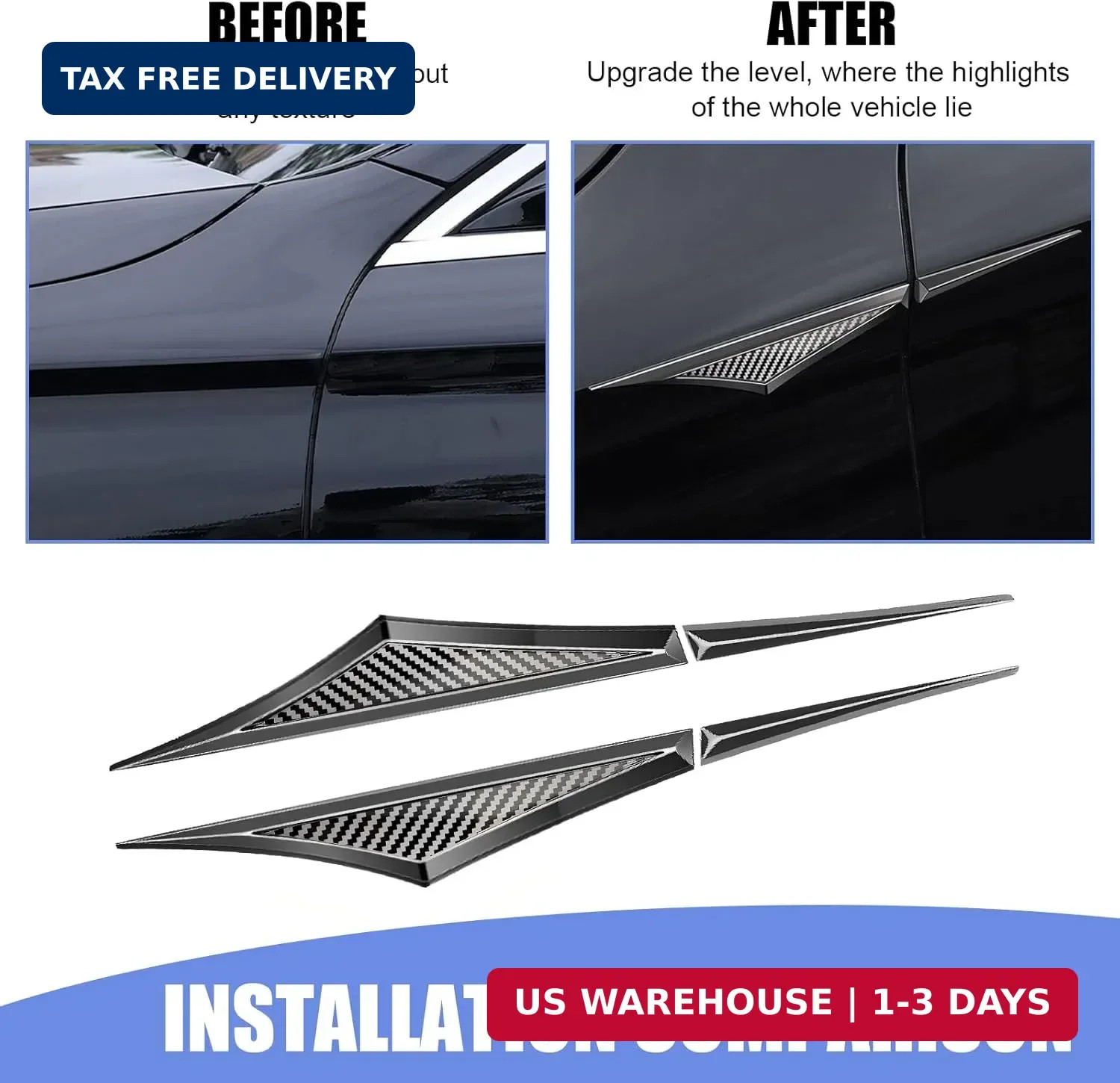 2 PCS Car Side Door Blade Wing Emblem Stickers, 3D Zinc Alloy Creative Fender Si