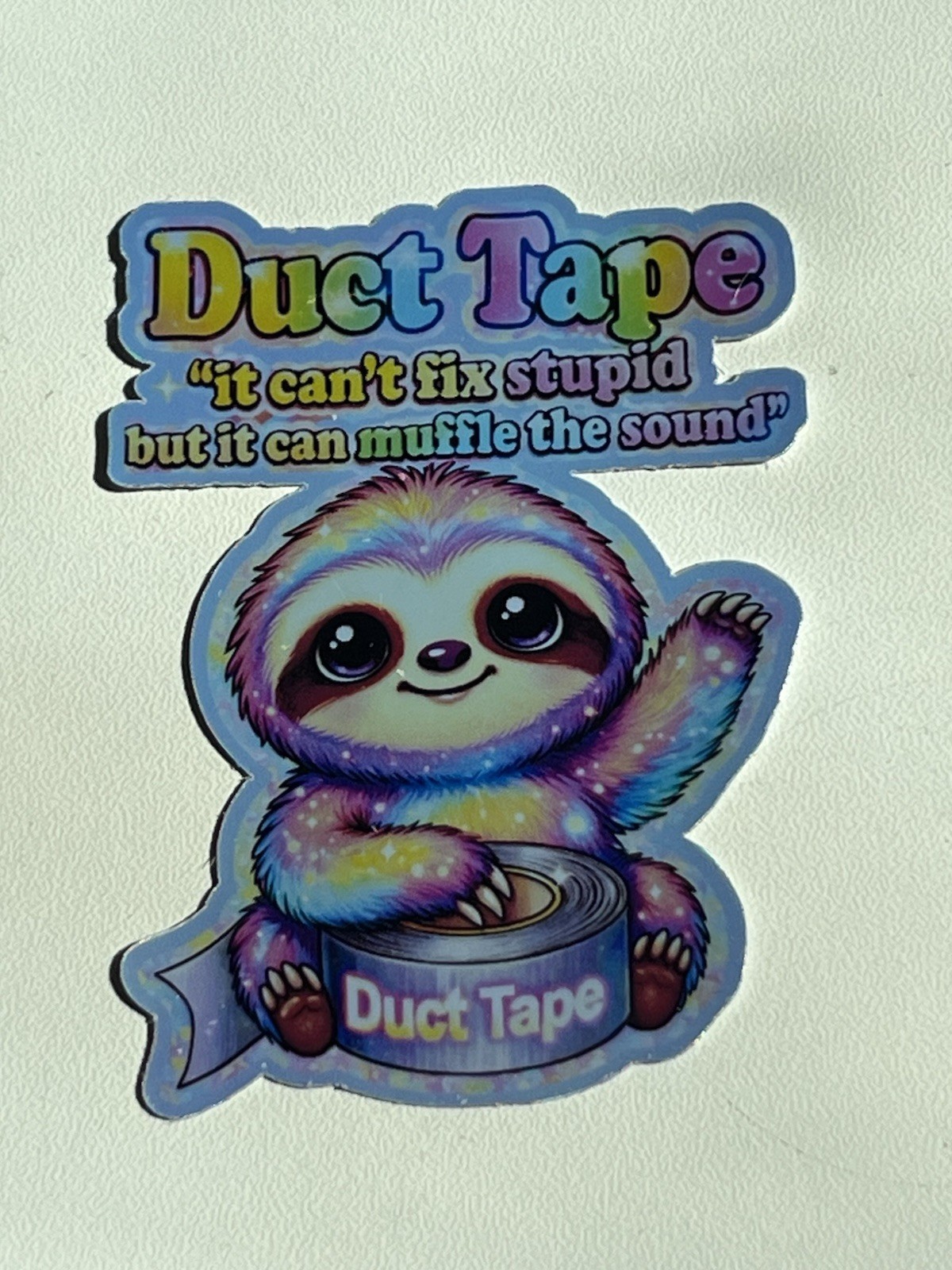 Cute Sloth Duct Tape Sarcastic Funny Waterproof Holographic Vinyl Sticker