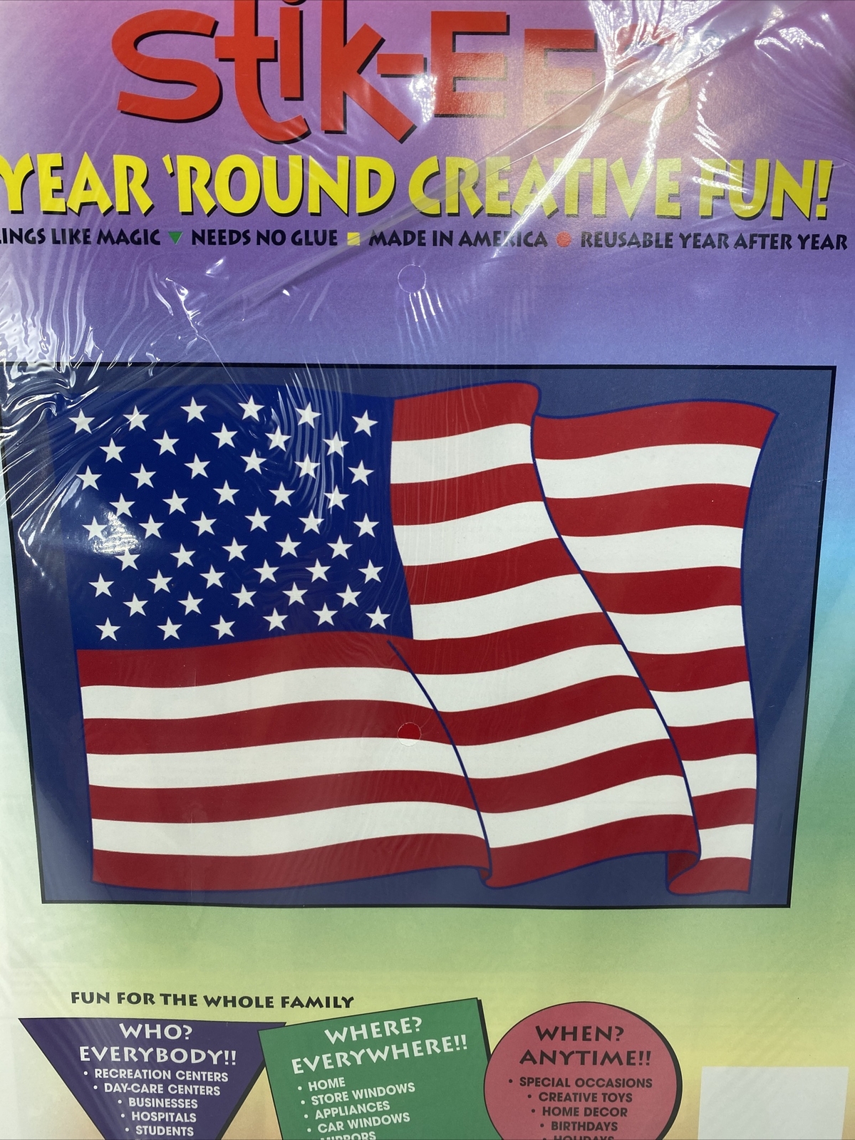 Vtg American Flag 4th of July Stik-EES Holiday Patriotic Window Decor Clings NOS