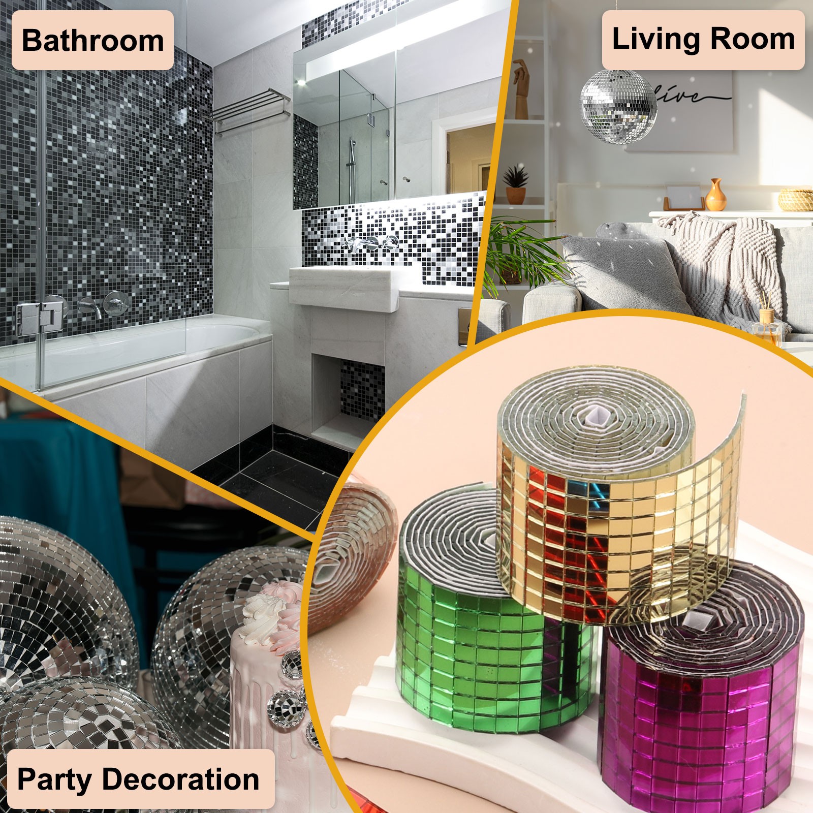 5x5mm Self Adhesive Mirrors Mosaic Tiles, 3200 Pcs Mosaic Sticker, Gold Tone