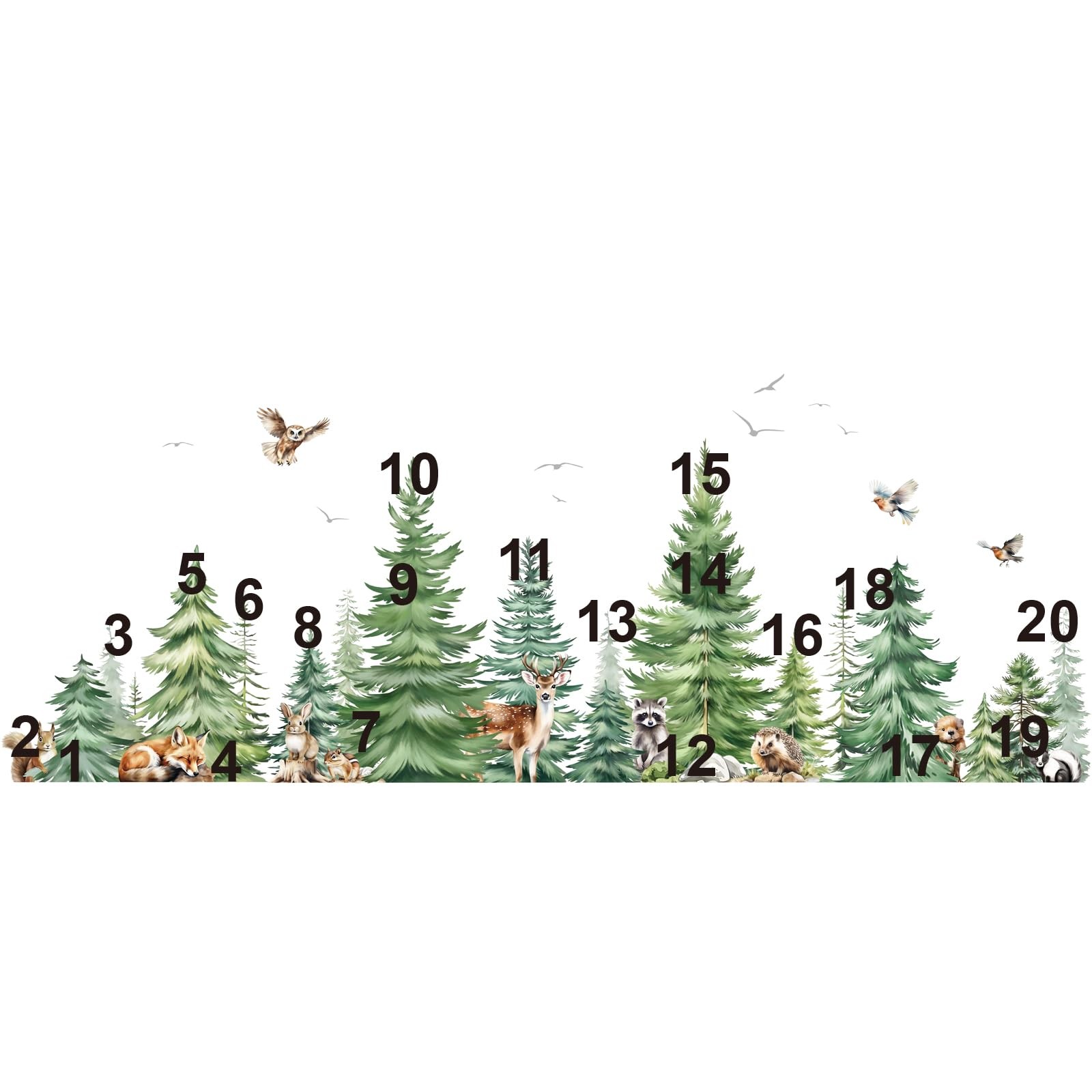 decalmile Large Watercolor Pine Tree Animals Wall Stickers Woodland Green