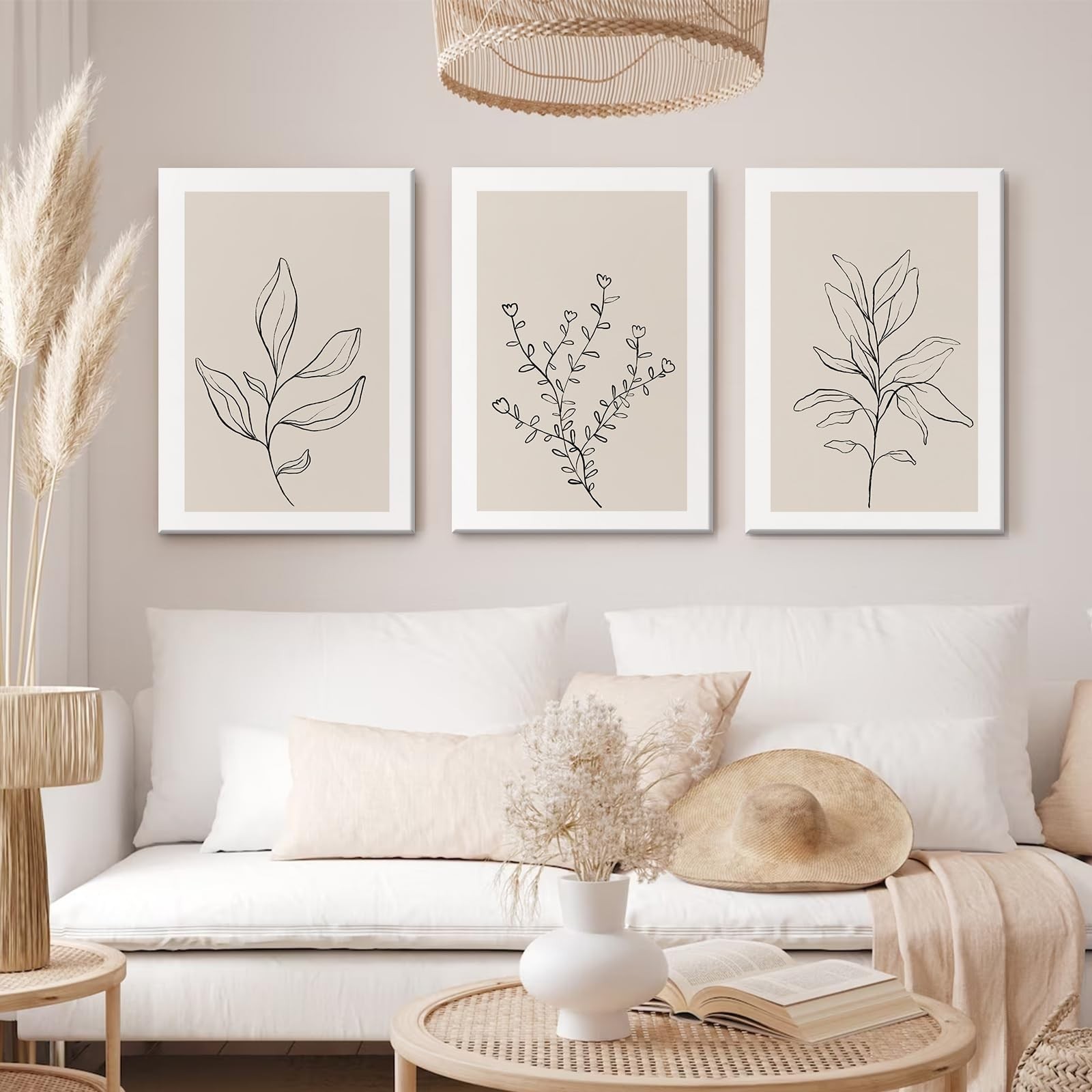 Botanical Wall Art Decor Neutral Wall Decor Boho Beige Canvas Wall Art Botani…