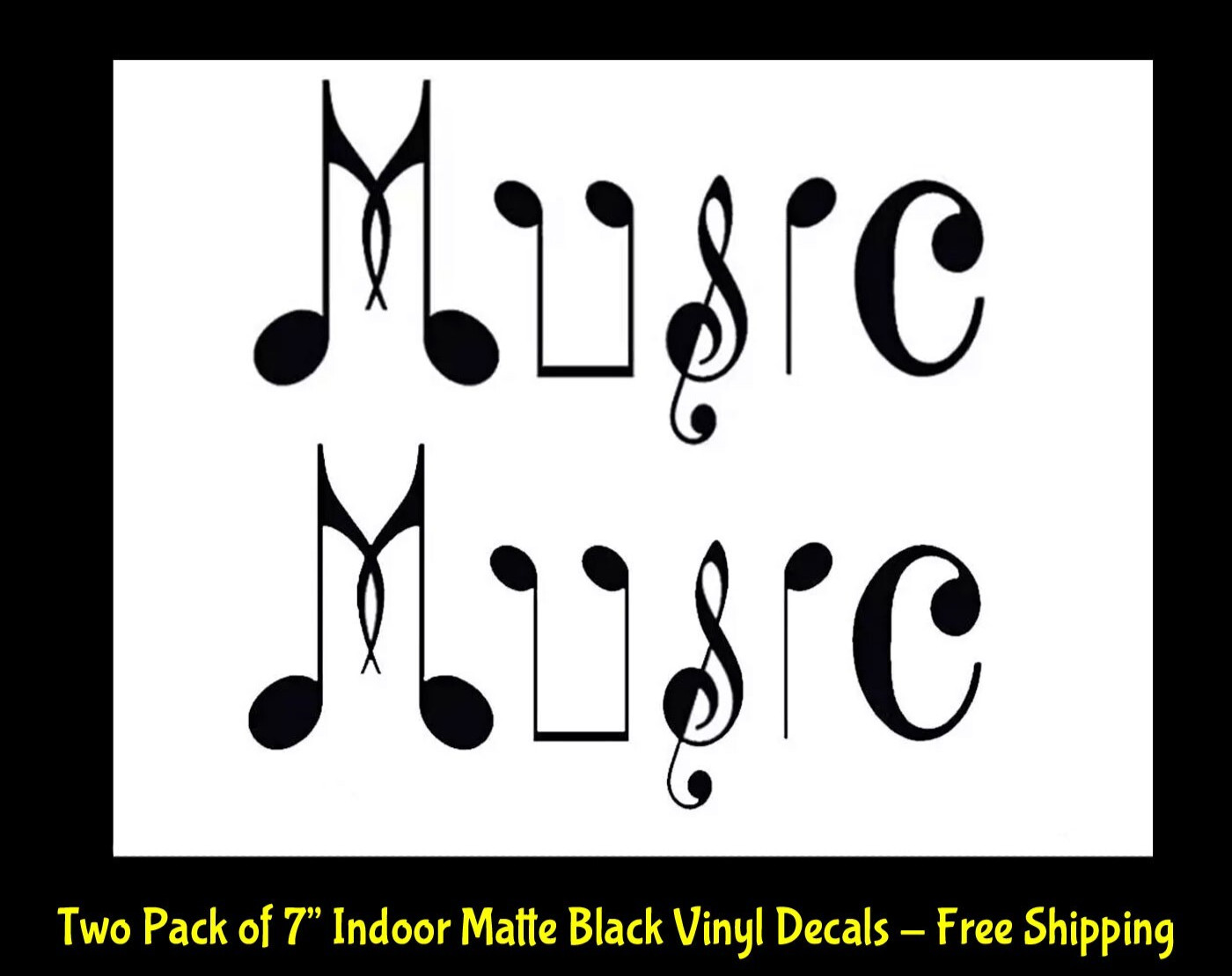 Music Notes Two Pack of 7" Indoor Black Vinyl laptop Walls Mirrors Doors Tablets