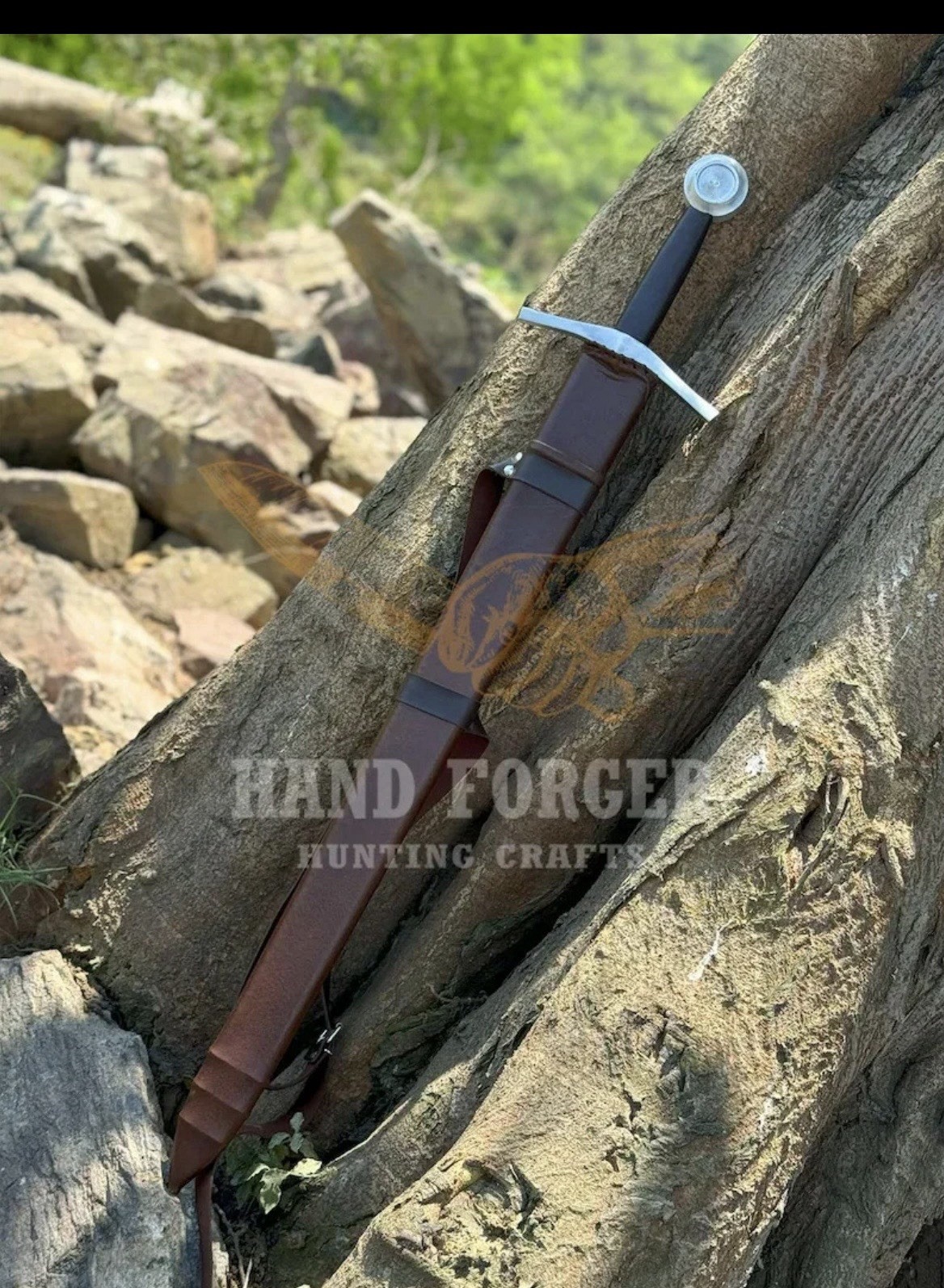 Custom Handmade Carbon Steel Swrd With Wood Scabbard