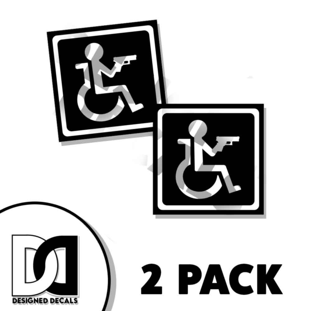 Handicap Pistol Wheelchair Die Cut Vinyl Window Decal Sticker Car Truck 2 PACK