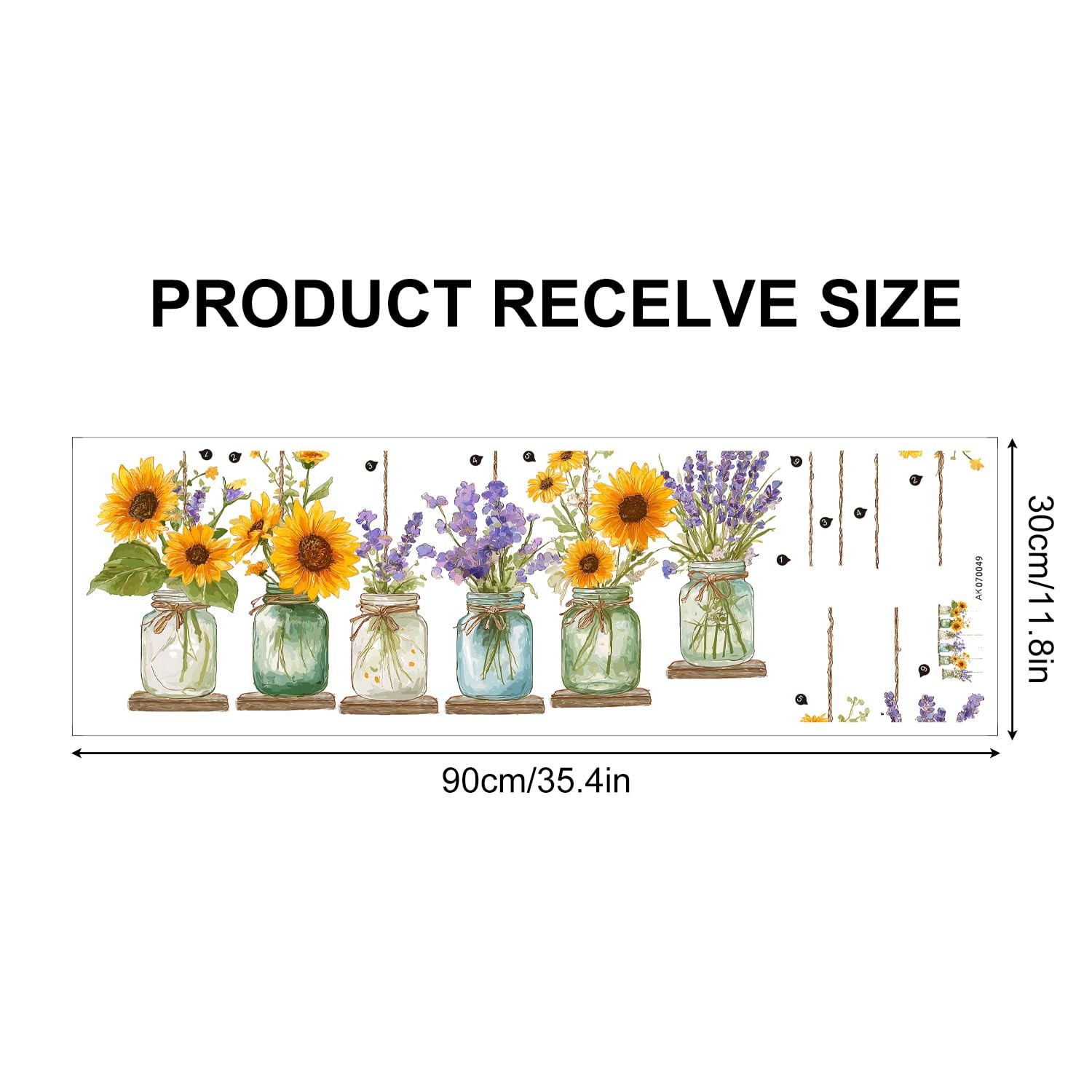 Sunflower & Lavender Hanging Mason Jar Wall Stickers – 35”x12” Floral Decals …