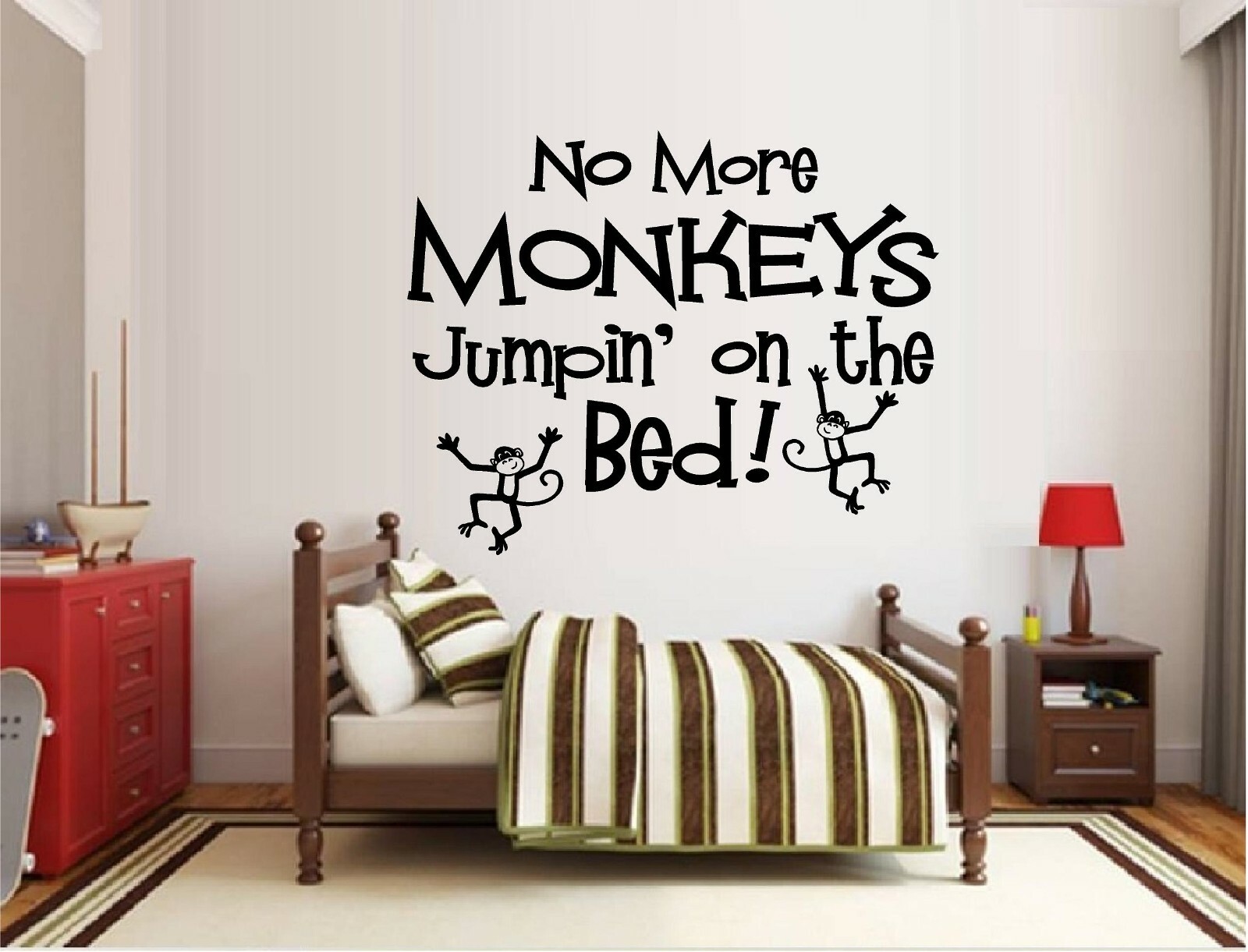 No More Monkeys Jumping on the Bed! Vinyl Decal Home Décor 12" x 15"