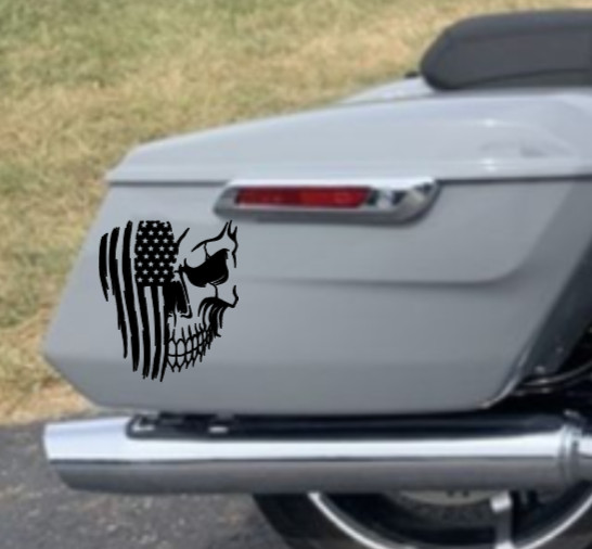 American Flag Skull Vinyl Decal Sticker Car Truck Window Bumper Patriotic USA