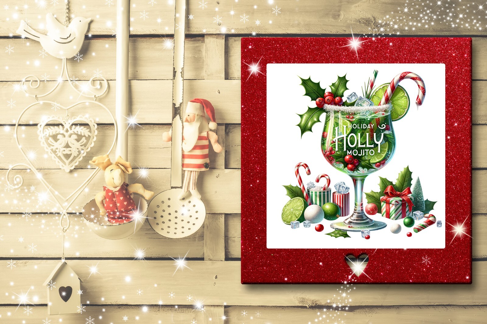 Christmas Holiday Holly Mojito UV DTF Transparent Sticker / Decal
