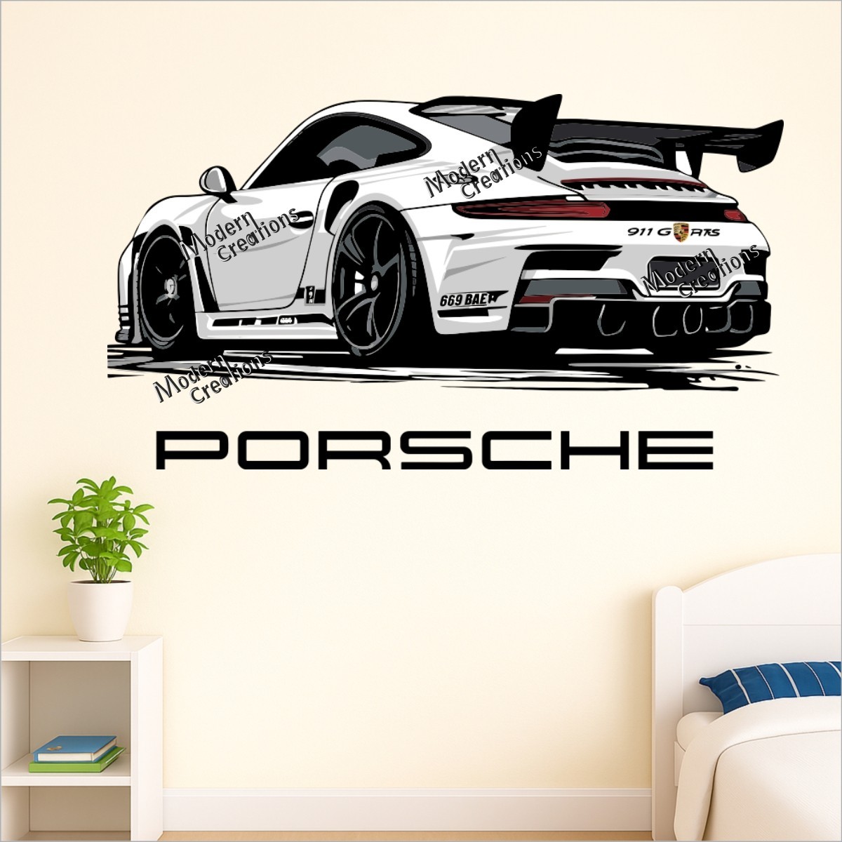 Porsche 911 Sports Car Wall Stickers Room Decor Vinyl Decal Mural Home Art DIY