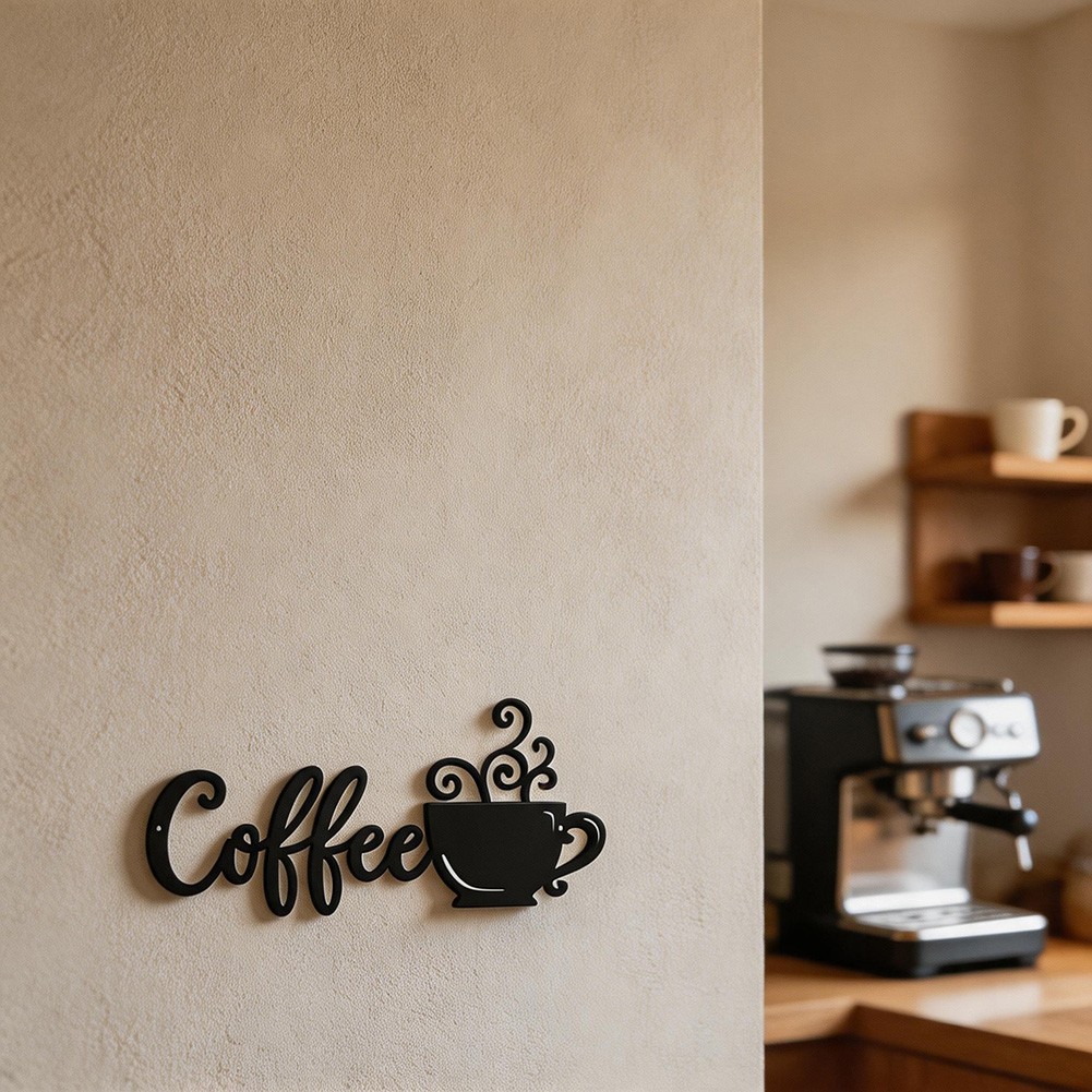 Contemporary Coffee Cup Metal Wall Art Iron Decor for Home Office 38 18cm