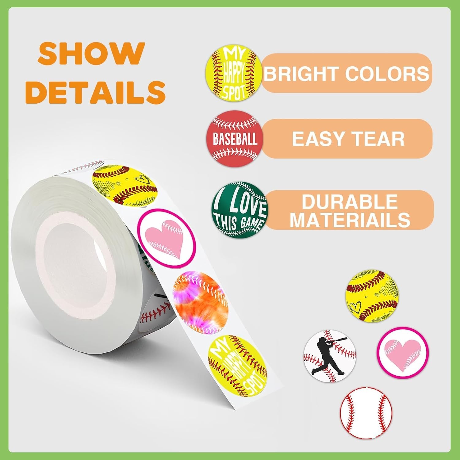 Sports Baseball Dot Stickers Roll Label1000 PCS Decal Gifts Merch Party Suppl…