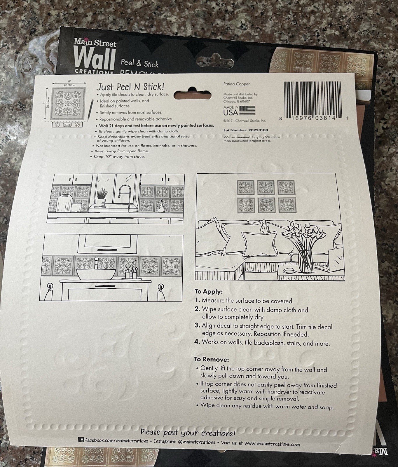 New Main Street-Wall Decals-Lot Of 6- Antique COPPER Metallic-Peel & Stick-NEW