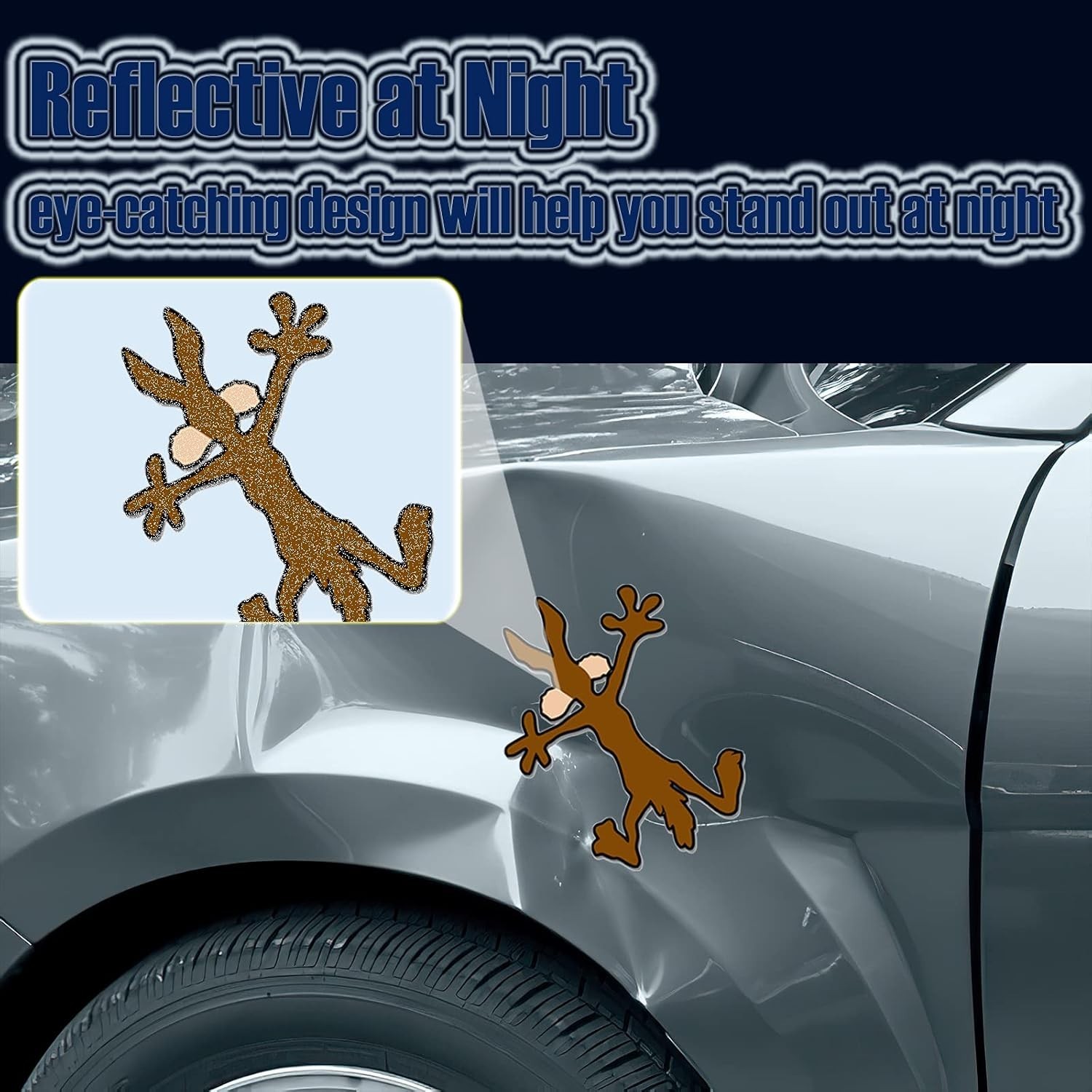 2 Pcs 9.8" 5.9" Reflective Dent Fix Car Decal, Cartoon Coyote Splat Hitting Wall