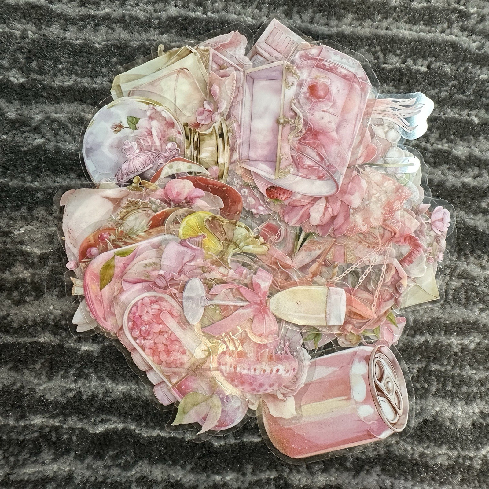 Stickers 50 Pink Transparent Antique Style Junk Journal Scrapbook Decals New
