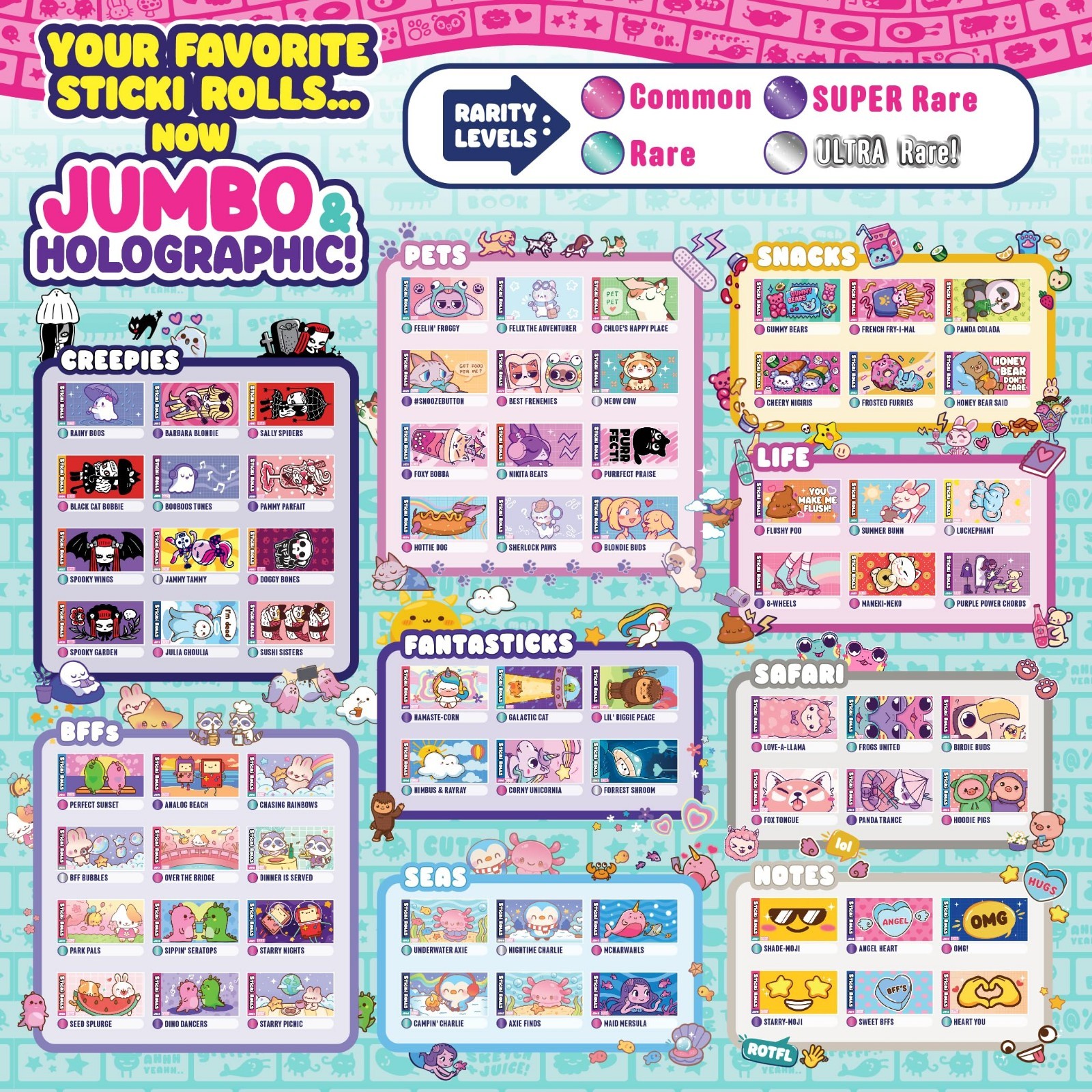 Jumbo Sticki Rolls 6-Pack Capsule | Collectible Wall Décor for Kids 5+ (Creepies