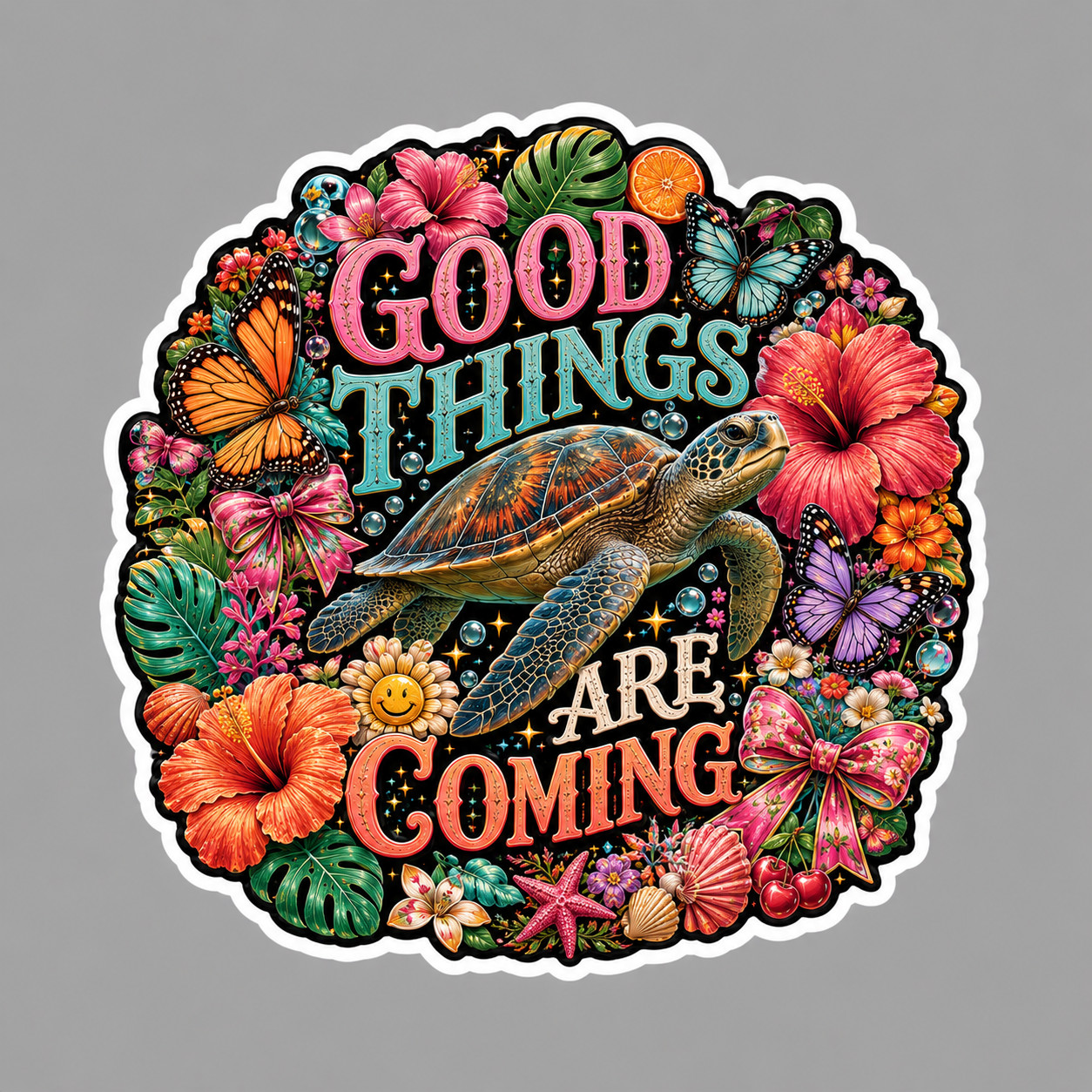 Sea Turtle Sticker Vinyl Decal Good Things Are Coming Beach Ocean Gift