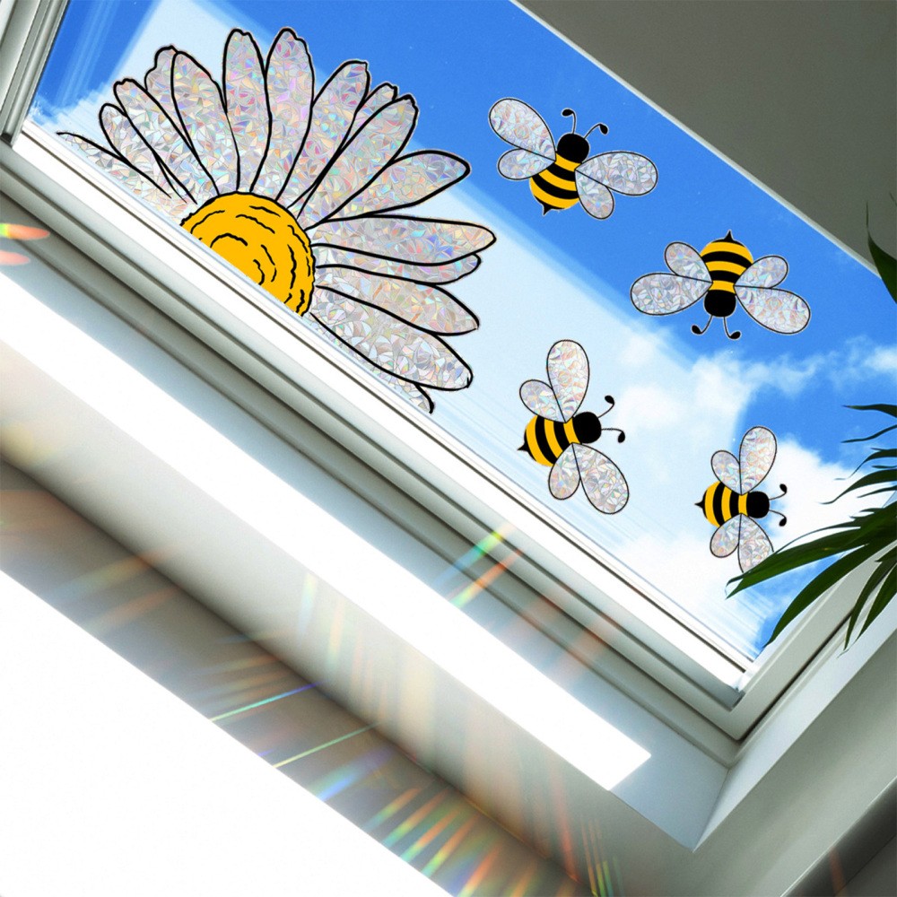5X Summer Bee Sunflower Window Stickers 2-Side Glass Decals Shiny Window Clings