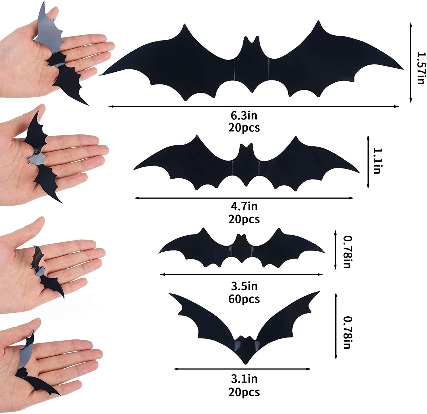 Bats Wall Decor, 120 Pcs 3D Bat Halloween Decoration Stickers for Home Decor 4 S