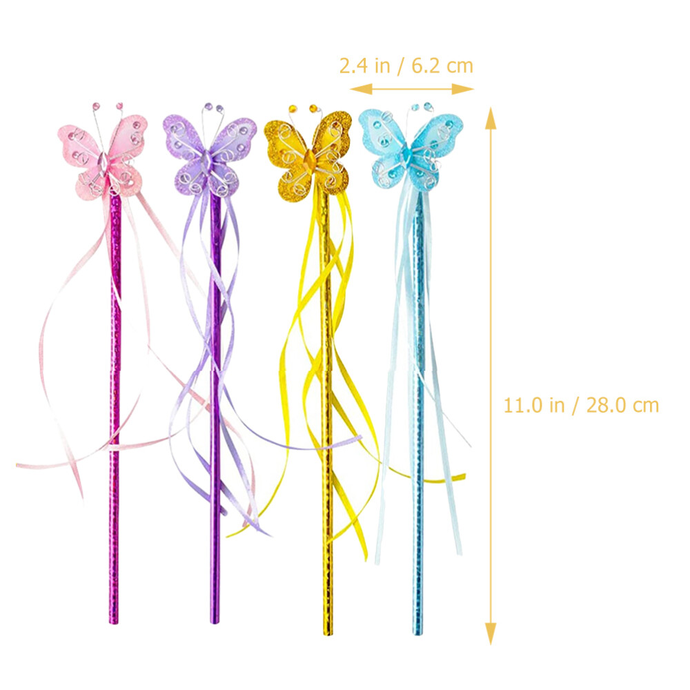 4PCS Pink Butterflies Fairy Wands Glitter Wand for Kids Fairy Godmother Wand