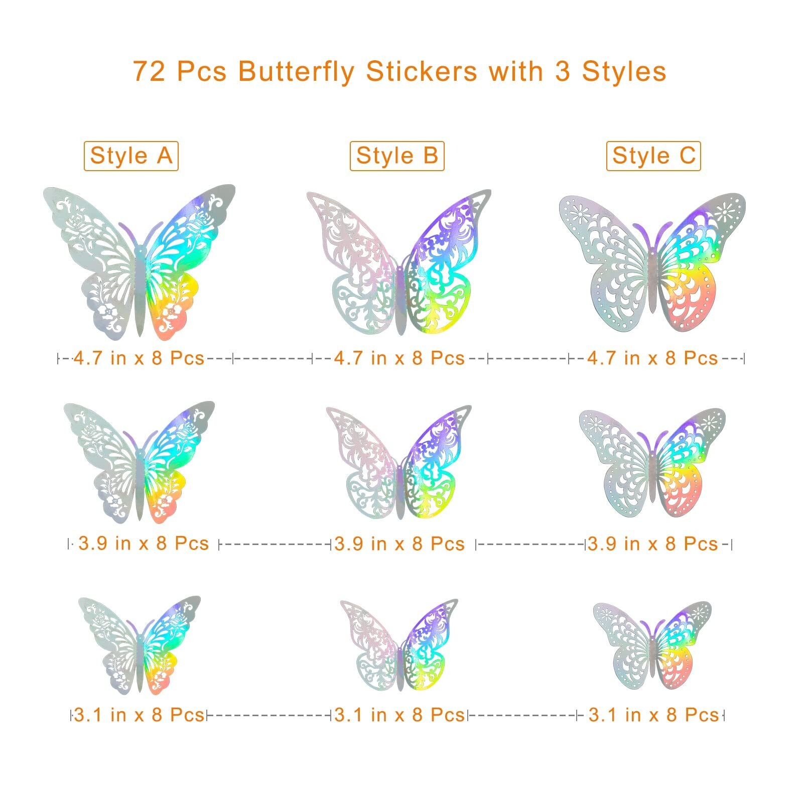 72 Pcs 3D Butterfly Wall Decor Stickers, 3 Styles 3 Sizes Silver Butterfly De…