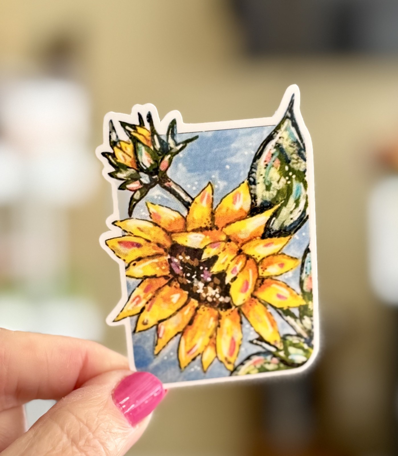 Sunflower Sticker, ACEO Bright Color Flower Cute Sticker, Decal, Waterproof