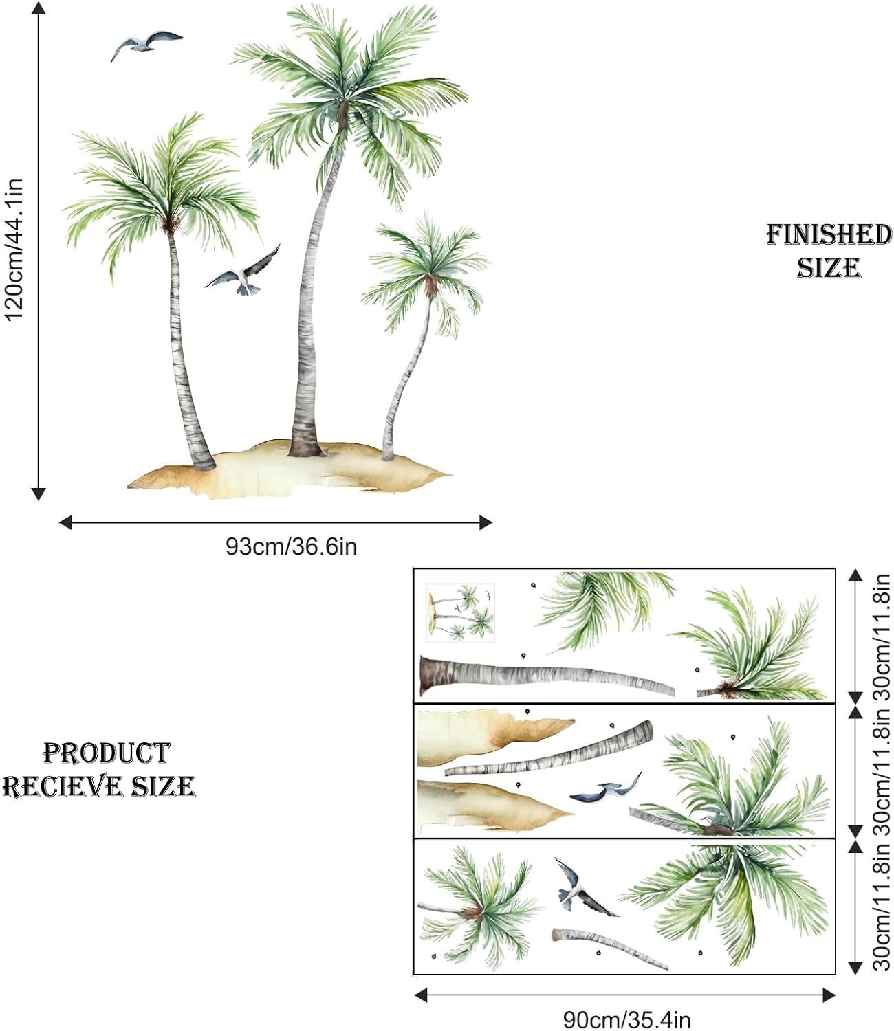 Watercolor Palm Tree Wall Decals Green Tropical Leaves Plants Boho Wall Stickers