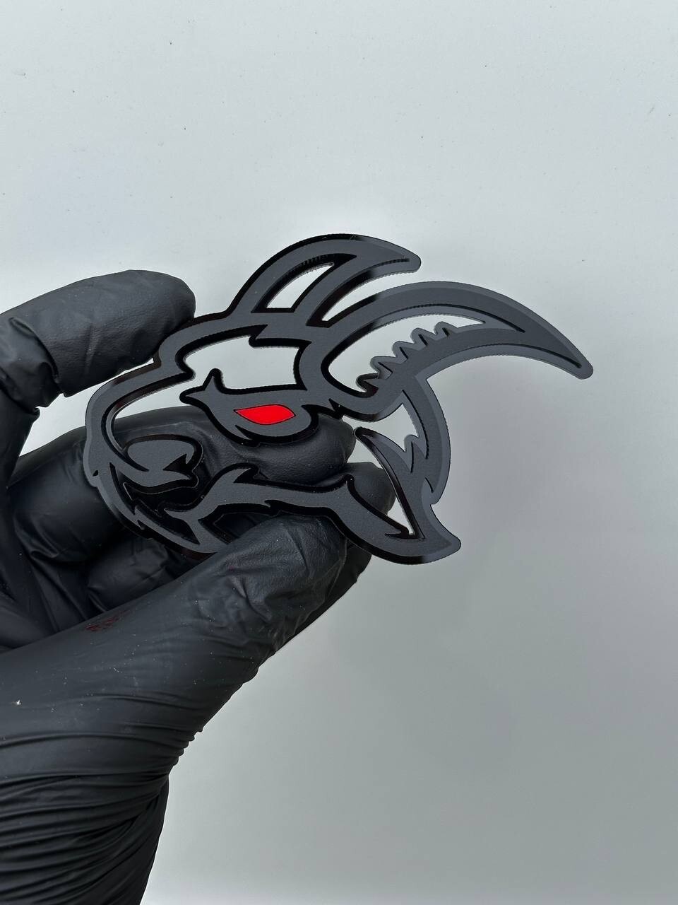 Angry Goat Red Eye Car Truck Emblem Badge Matte Black on Black Custom Pack of 2