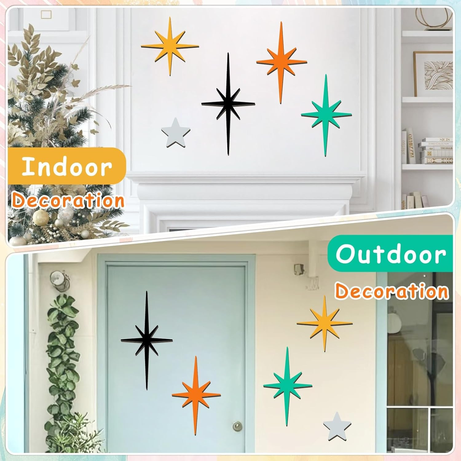 5 Pcs Wooden Atomic Stars Wall Decals Mid Century Wall Decor Modern Star Wall Ar