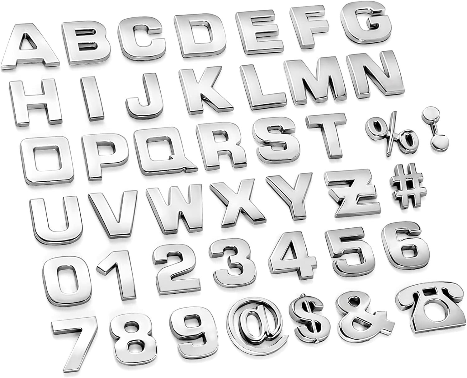 43Pcs Car Emblem Letters Sticker DIY 3D Chrome Number Symbol Badge Decal New