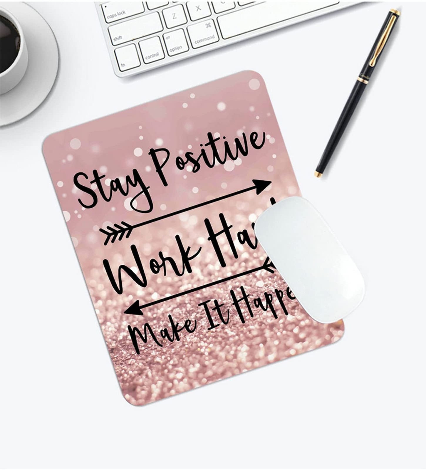 Gaming Mouse Pad Custom, Stay Positive Work Hard and Make It Happen Inspirati…